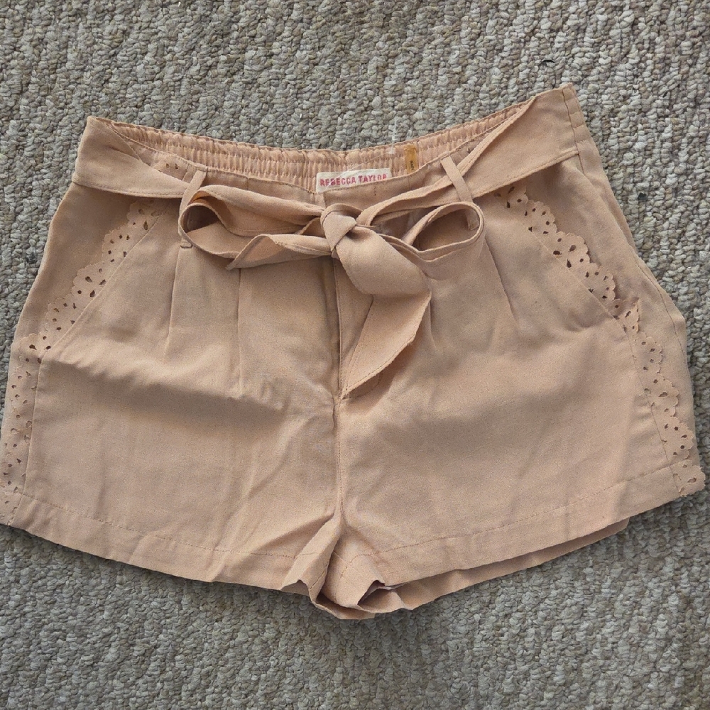 Rebecca Taylor Tan Tie-Waist High-Rise Shorts